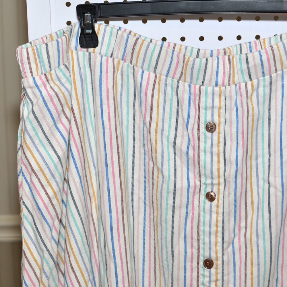Plus Size Lane Bryant 26/28 Colorful Striped Ruffle Hem Pull-On Midi Skirt - Picture 2 of 14